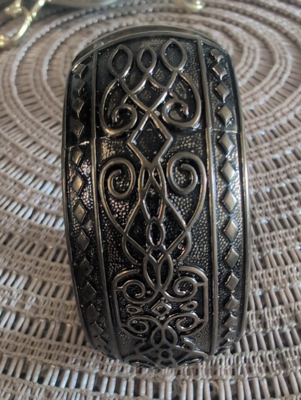 Nordic Style Ornate Bronze Tone Filigree Wide Cuff Bracelet